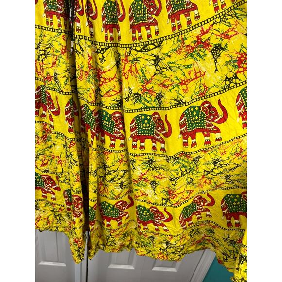 Tropical Bohemian Yellow Tribal Elephant Print Elastic Waist Midi Skirt XS/S - Picture 3 of 6